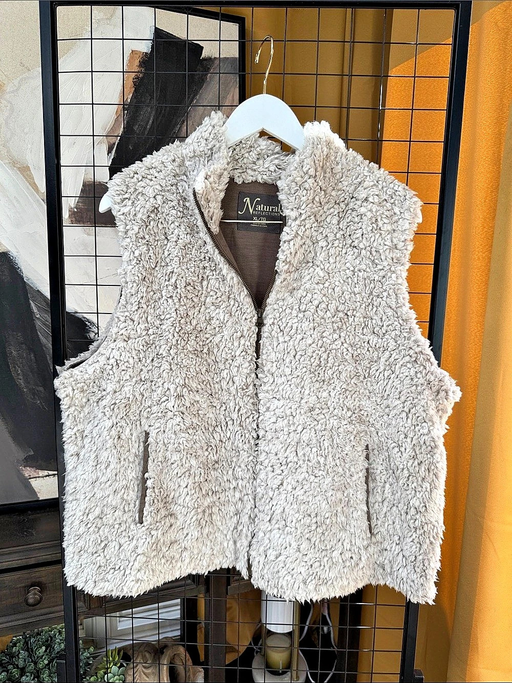 Natural Reflections Sherpa Fleece Vest in Cream XL